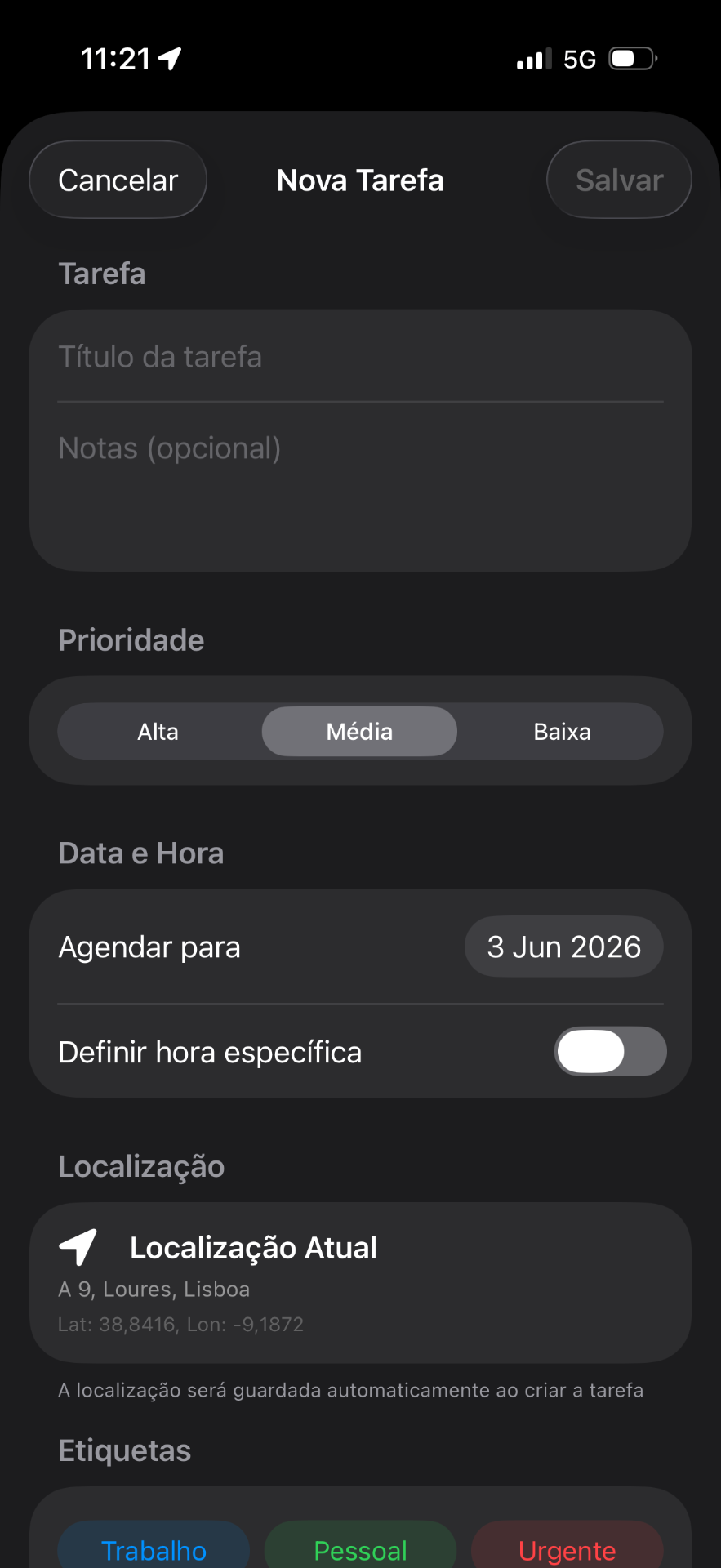 Tevik — Nova Tarefa